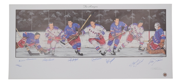 New York Rangers Limited-Edition Lithograph Autographed by 7 HOFers (18" x 39")