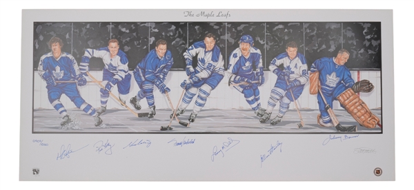 Toronto Maple Leafs Limited-Edition Lithograph Autographed by 7 HOFers (18" x 39")
