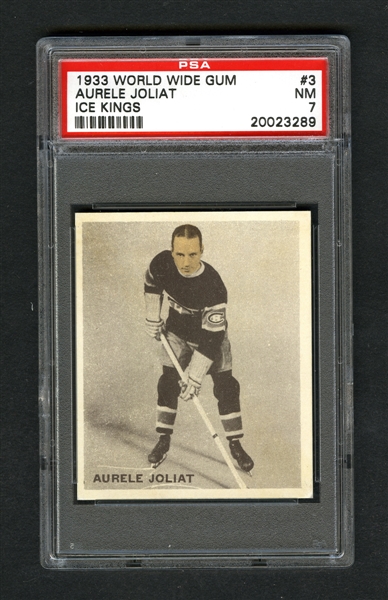 1933-34 World Wide Gum Ice Kings V357 Hockey Card #3 HOFer Aurele "Mighty Atom" Joliat - Graded PSA 7