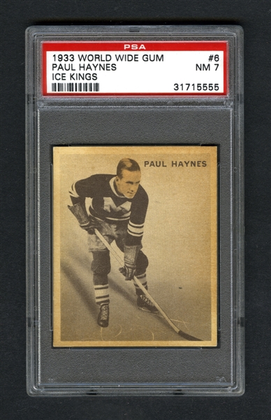 1933-34 World Wide Gum Ice Kings V357 Hockey Card #6 Paul Haynes RC - Graded PSA 7