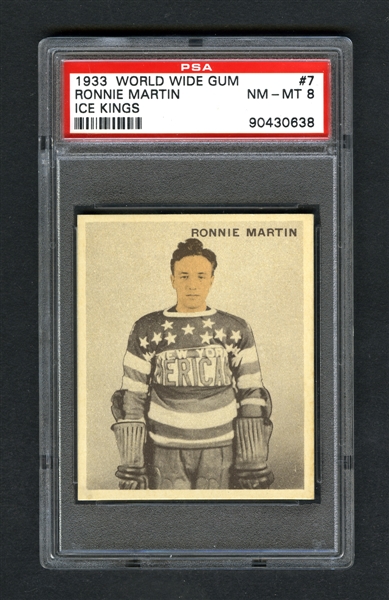 1933-34 World Wide Gum Ice Kings V357 Hockey Card #7 Ron "Ronnie" Martin RC - Graded PSA 8 - Highest Graded!