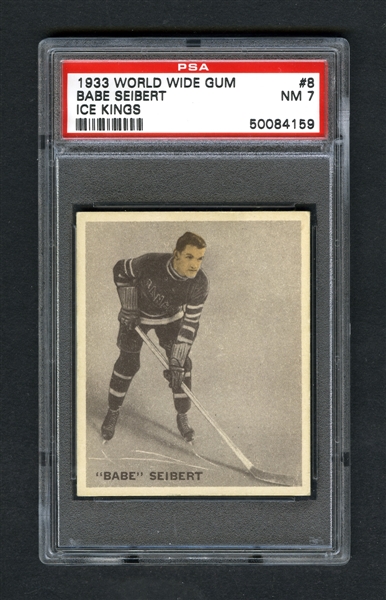 1933-34 World Wide Gum Ice Kings V357 Hockey Card #8 HOFer Albert "Babe" Siebert RC - Graded PSA 7