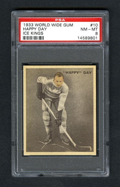 1933-34 World Wide Gum Ice Kings V357 Hockey Card #10 HOFer Clarence "Hap" Day - Graded PSA 8