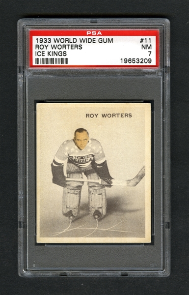 1933-34 World Wide Gum Ice Kings V357 Hockey Card #11 HOFer Roy "Schrimp" Worters RC - Graded PSA 7