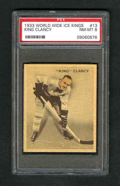 1933-34 World Wide Gum Ice Kings V357 Hockey Card #13 HOFer Frank "King" Clancy - Graded PSA 8 - Highest Graded!
