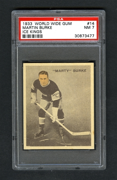 1933-34 World Wide Gum Ice Kings V357 Hockey Card #14 Marty Burke RC - Graded PSA 7