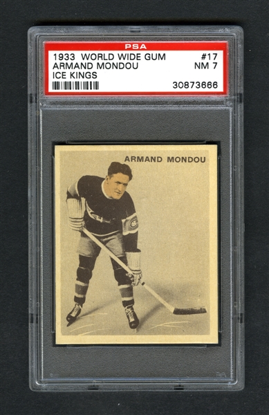 1933-34 World Wide Gum Ice Kings V357 Hockey Card #17 Armand Mondou RC - Graded PSA 7