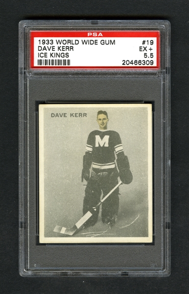 1933-34 World Wide Gum Ice Kings V357 Hockey Card #19 David "Dave" Kerr RC - Graded PSA 5.5