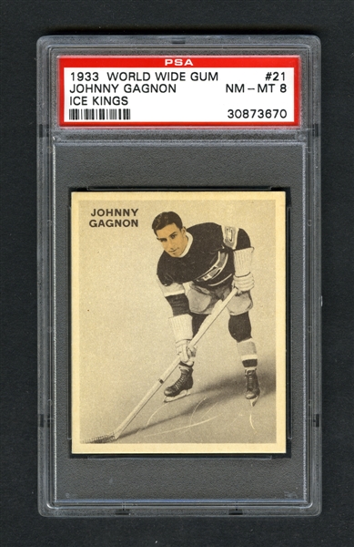 1933-34 World Wide Gum Ice Kings V357 Hockey Card #21 Johnny "Black Cat" Gagnon RC - Graded PSA 8