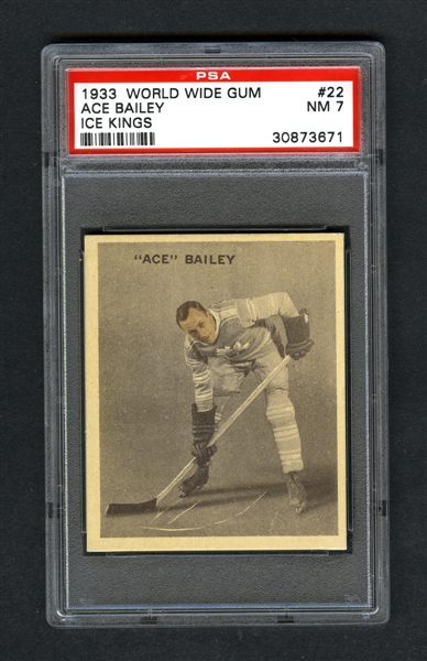 1933-34 World Wide Gum Ice Kings V357 Hockey Card #22 HOFer Irvine "Ace" Bailey RC - Graded PSA 7