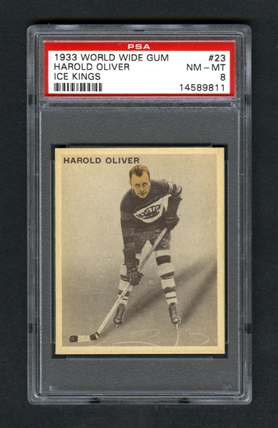 1933-34 World Wide Gum Ice Kings V357 Hockey Card #23 HOFer Harold "Harry" Oliver - Graded PSA 8
