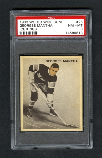 1933-34 World Wide Gum Ice Kings V357 Hockey Card #26 Georges Mantha RC - Graded PSA 8 - Highest Graded!