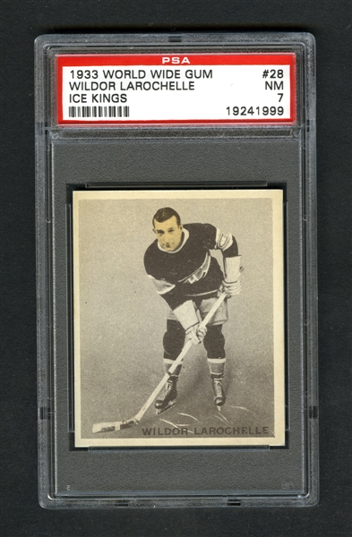 1933-34 World Wide Gum Ice Kings V357 Hockey Card #28 Wildor Larochelle RC - Graded PSA 7
