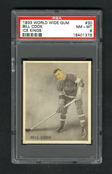 1933-34 World Wide Gum Ice Kings V357 Hockey Card #30 HOFer William "Bill" Cook - Graded PSA 8