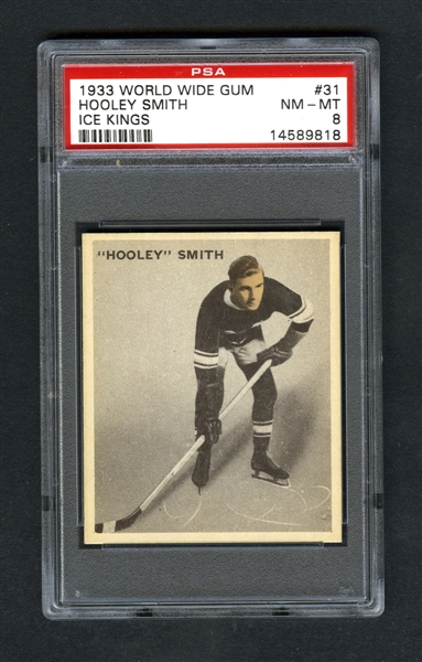 1933-34 World Wide Gum Ice Kings V357 Hockey Card #31 HOFer Reginald "Hooley" Smith - Graded PSA 8 - Highest Graded!