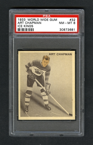1933-34 World Wide Gum Ice Kings V357 Hockey Card #32 John "Art" Chapman RC - Graded PSA 8 - Highest Graded!