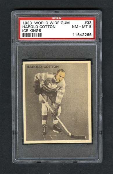 1933-34 World Wide Gum Ice Kings V357 Hockey Card #33 Harold "Baldy" Cotton RC - Graded PSA 8 - Highest Graded!