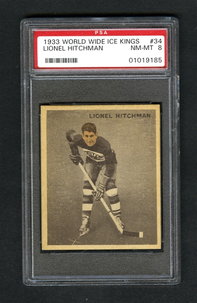 1933-34 World Wide Gum Ice Kings V357 Hockey Card #34 Lionel Hitchman - Graded PSA 8 - Highest Graded!