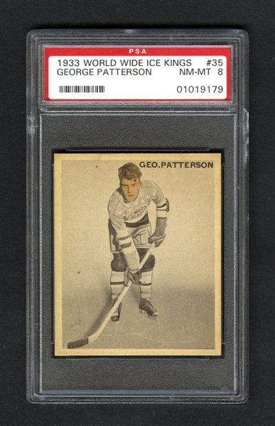 1933-34 World Wide Gum Ice Kings V357 Hockey Card #35 George Patterson RC - Graded PSA 8 - Highest Graded!