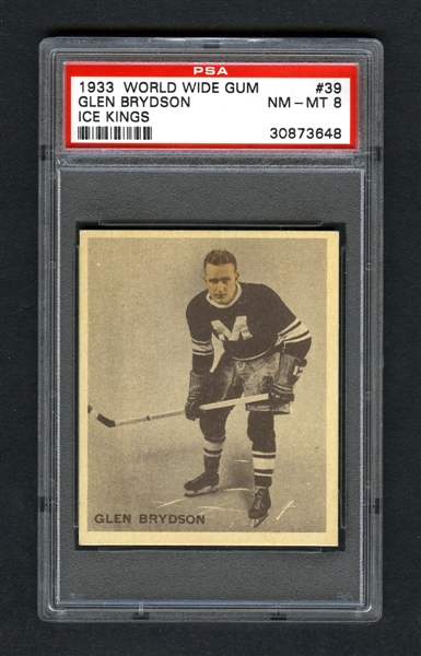 1933-34 World Wide Gum Ice Kings V357 Hockey Card #39 Glen "Swampy" Brydson RC - Graded PSA 8 - Highest Graded!