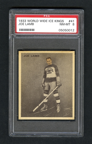 1933-34 World Wide Gum Ice Kings V357 Hockey Card #41 Joseph "Joe" Lamb RC - Graded PSA 8