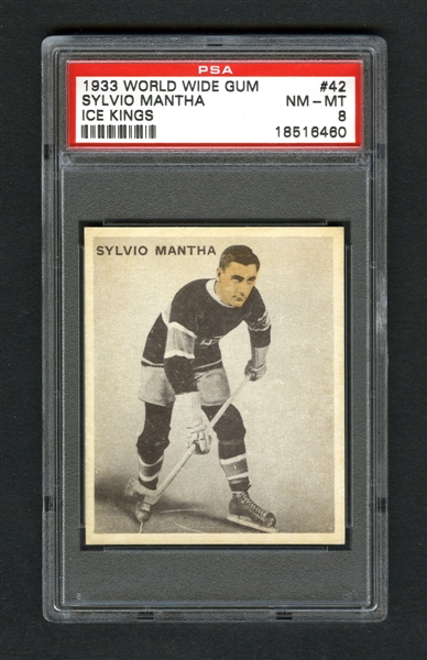 1933-34 World Wide Gum Ice Kings V357 Hockey Card #42 HOFer Sylvio Mantha - Graded PSA 8 - Highest Graded!