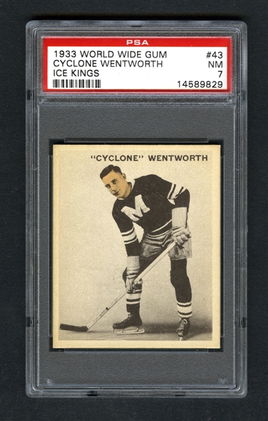 1933-34 World Wide Gum Ice Kings V357 Hockey Card #43 Marvin "Cy" Wentworth RC - Graded PSA 7