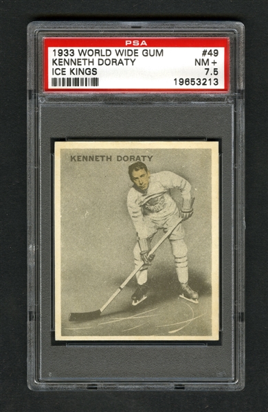 1933-34 World Wide Gum Ice Kings V357 Hockey Card #49 Ken "Cagie" Doraty RC - Graded PSA 7.5 - Highest Graded!