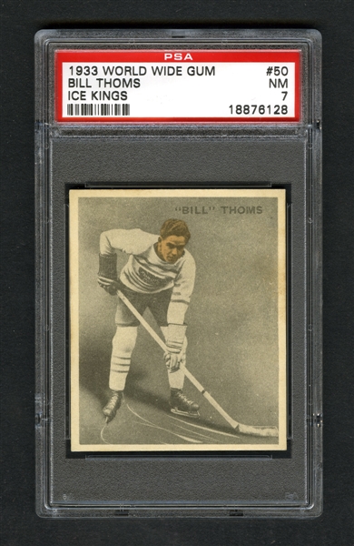 1933-34 World Wide Gum Ice Kings V357 Hockey Card #50 William "Bill" Thoms RC - Graded PSA 7