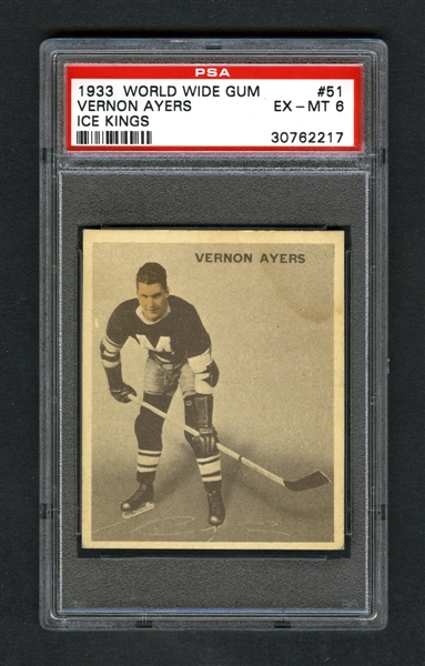 1933-34 World Wide Gum Ice Kings V357 Hockey Card #51 Vernon Ayers RC - Graded PSA 6