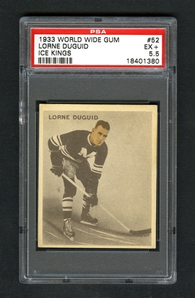 1933-34 World Wide Gum Ice Kings V357 Hockey Card #52 Lorne Duguid RC - Graded PSA 5.5