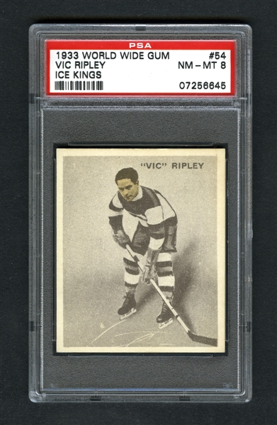 1933-34 World Wide Gum Ice Kings V357 Hockey Card #54 Victor "Vic" Ripley RC - Graded PSA 8 - Highest Graded!