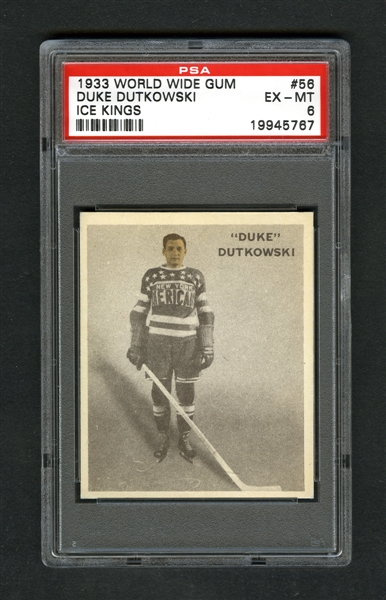 1933-34 World Wide Gum Ice Kings V357 Hockey Card #56 Joseph "Duke" Dutkowski RC - Graded PSA 6