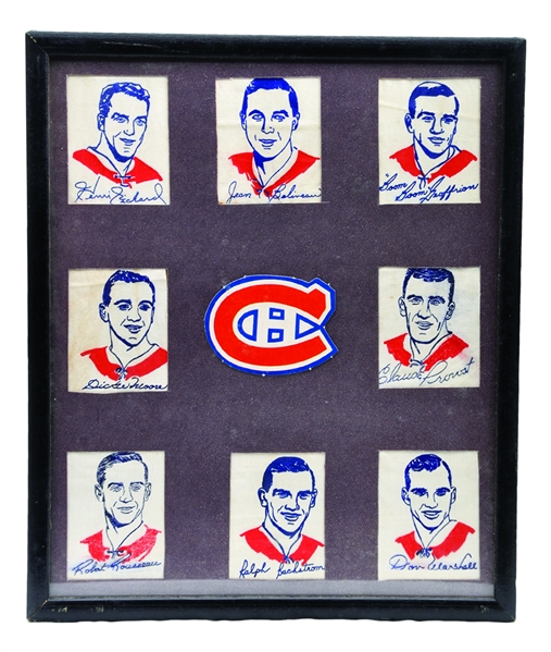 1962-63 York Peanut Butter Iron-On Transfers Montreal Canadiens Framed Display