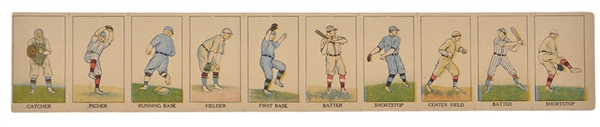 1919 W552 Mayfair Novelty "Baseball Position Drawings" Uncut Strip of 10 Cards