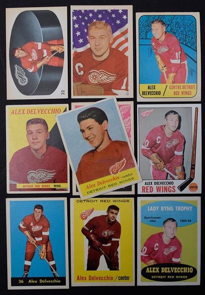 Alex Delvecchio 1957-71 Hockey Card Collection of 13