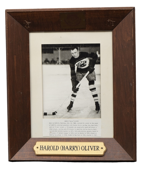 Boston Bruins 1920s/1930s Greats International Hockey Hall of Fame Display Plaque Collection of 5 with Oliver, Stewart and MacKay