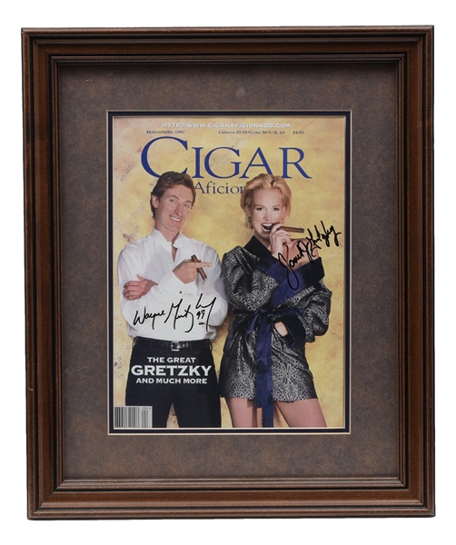 Wayne Gretzky and Janet Jones Gretzky Dual-Signed 1997 Cigar Aficionado Framed Magazine Cover (15" x 18")