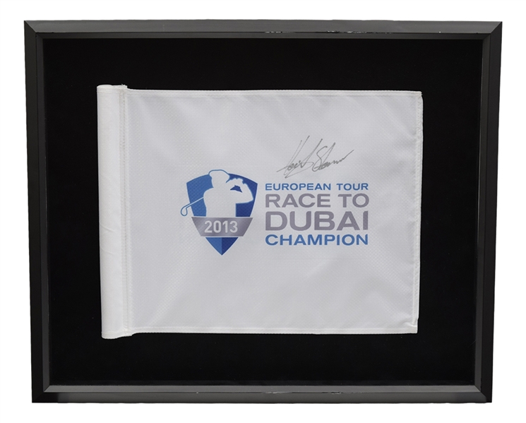 Henrik Stenson Signed "FedEx Cup" and "2013 Race to Dubai" Pin Flags Framed Displays
