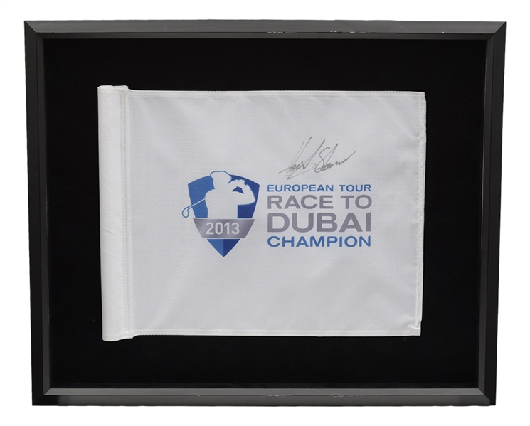 Henrik Stenson Signed "FedEx Cup" and "2013 Race to Dubai" Pin Flags Framed Displays