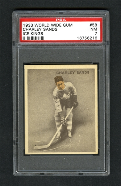 1933-34 World Wide Gum Ice Kings V357 Hockey Card #58 Charlie Sands RC - Graded PSA 7 - Highest Graded!