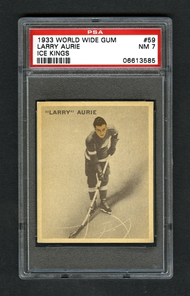 1933-34 World Wide Gum Ice Kings V357 Hockey Card #59 HOFer Larry "Little Dempsey" Aurie RC - Graded PSA 7