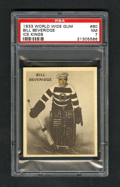 1933-34 World Wide Gum Ice Kings V357 Hockey Card #60 William "Bill" Beveridge RC - Graded PSA 7