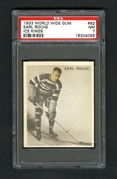 1933-34 World Wide Gum Ice Kings V357 Hockey Card #62 Earl Roche RC - Graded PSA 7 - Highest Graded!