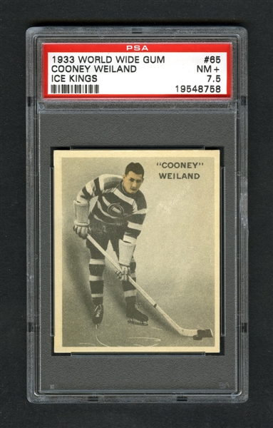 1933-34 World Wide Gum Ice Kings V357 Hockey Card #65 HOFer Ralph "Cooney" Weiland RC - Graded PSA 7.5