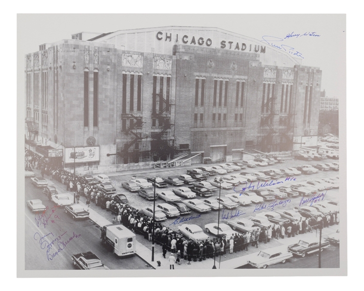 Chicago Stadium Photo Autographed by 10 Former Chicago Black Hawks Players (16" x 20")