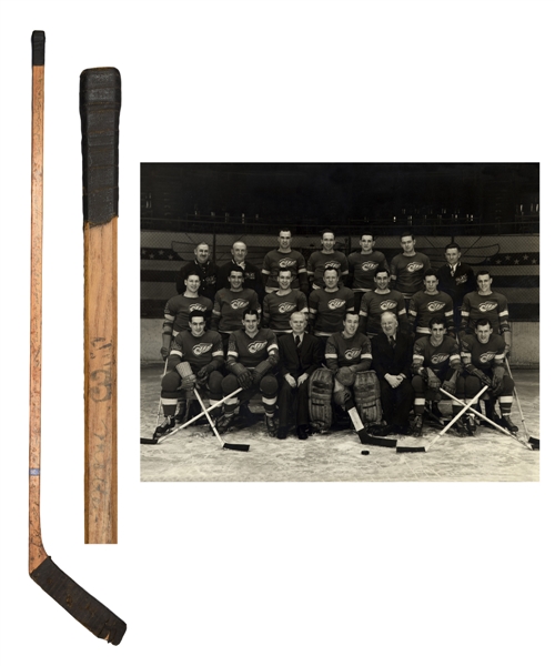 Al Motters Early-1940s Detroit Red Wings Multi-Signed Stick with Stewart, Goodfellow, Abel and Syd Howe