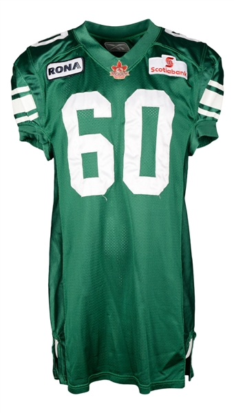 Gene Makowskys 2009 Saskatchewan Roughriders Game-Worn 1960s Retro Jersey with Team LOA