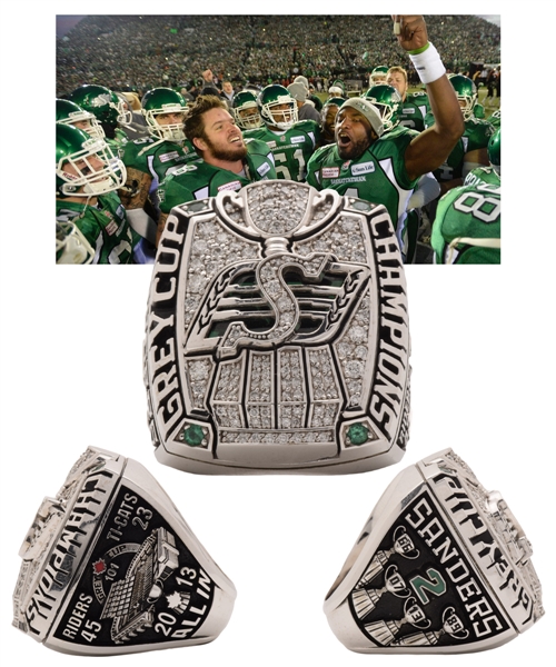 Jock Sanders 2013 Saskatchewan Roughriders Grey Cup Championship 10K Gold and Diamond Ring with Presentation Box