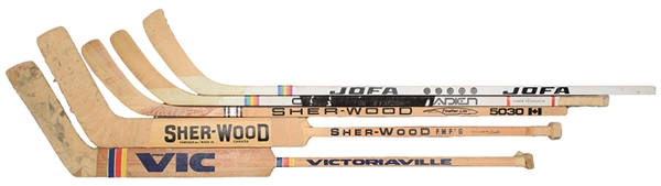 Vintage Game-Issued and Game-Used Stick Collection of 5 with Palmateer, Meloche and Salming